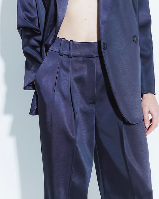 River Island Womens Wide Leg Trousers Navy Bonded Satin - Image 4