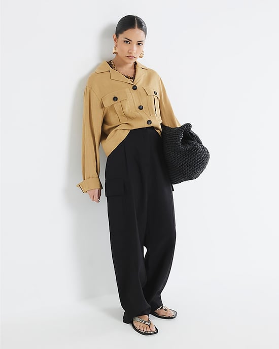 River Island Womens Wide Leg Trousers Petite Black Linen Blend - Image 1