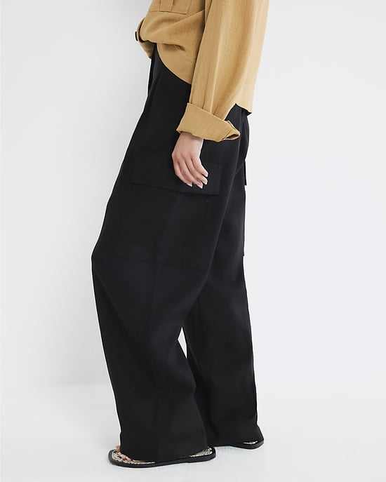 River Island Womens Wide Leg Trousers Petite Black Linen Blend - Image 3