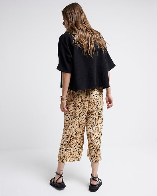 River Island Womens Crop Wide Leg Trousers Brown Leopard Print - Image 3