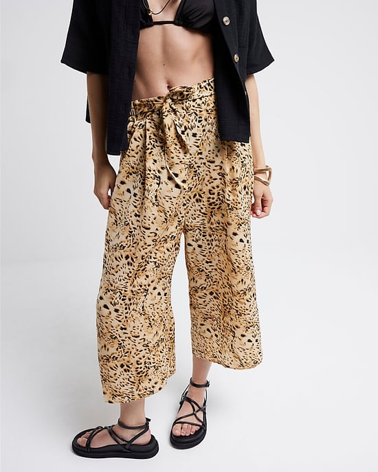 River Island Womens Crop Wide Leg Trousers Brown Leopard Print - Image 5