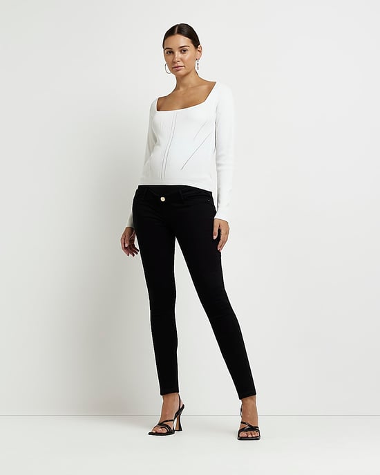 River Island Womens Skinny Jeans Black Molly Mid Rise Maternity - Image 2