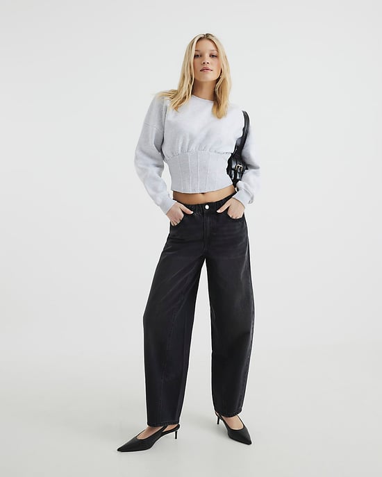 River Island Womens Barrel Jeans Black Elasticated Waist - Image 1
