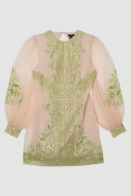 Petite Embroidered Organdie Balloon Woven Mini Dress - Image 4
