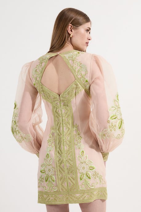 Petite Embroidered Organdie Balloon Woven Mini Dress - Image 5