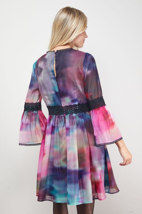 Prom Fluted Lace Trim Fluted Sleeve Mini Prom Dress