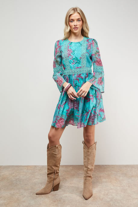 Prom Fluted Lace Trim Fluted Sleeve Mini Prom Dress