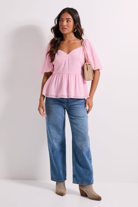 Petite Sweetheart Tie Back Puff Sleeve Top - Image 2
