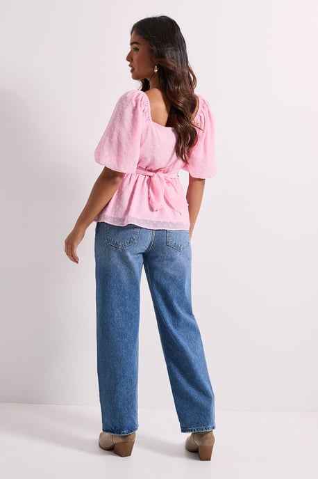 Petite Sweetheart Tie Back Puff Sleeve Top - Image 3