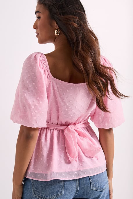 Petite Sweetheart Tie Back Puff Sleeve Top - Image 4