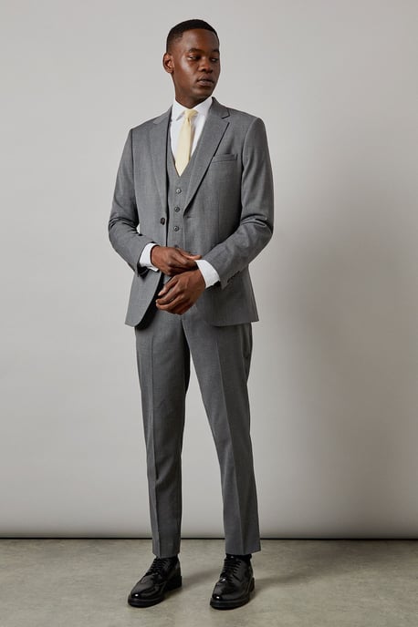 Mid Grey Twill Slim Fit Suit Jacket - Image 2