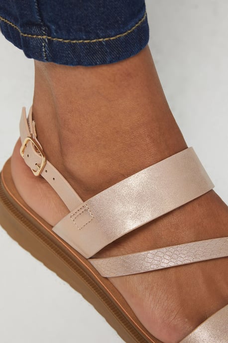 Good For The Sole: Wide Fit Ali Comfort Asymmetric Strap Low Wedge Sandals - Image 4
