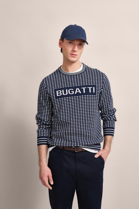 Bugatti Herren Trui met ronde hals en opvallende logoprint - Image 1