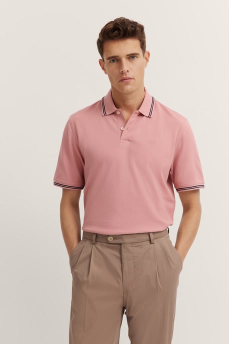 Bugatti Herren Polo met contrasterende strepen en borduursel op de borst - Image 1