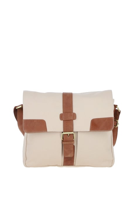 Genuine Leather X Canvas Unisex Crossbody Bag - Image 1