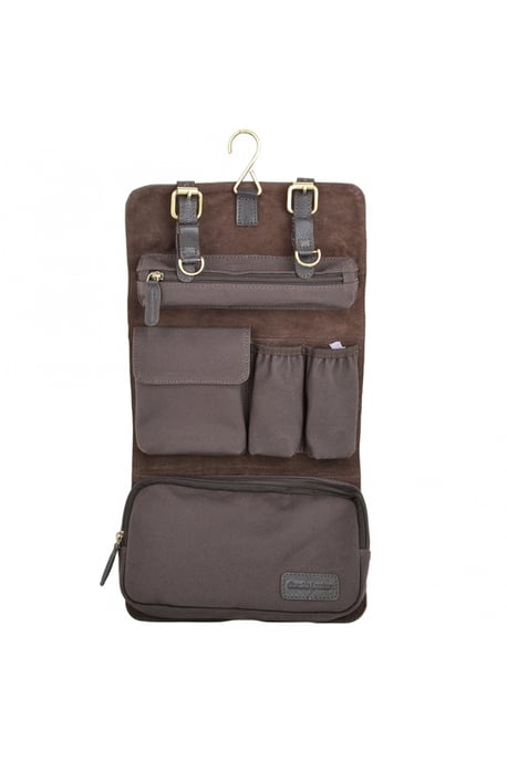 Real Leather & Canvas Hanging Toiletry Bag - Image 2