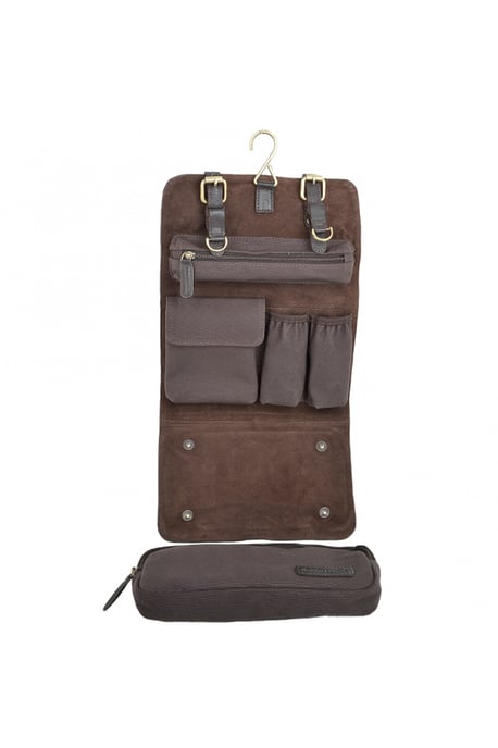 Real Leather & Canvas Hanging Toiletry Bag - Image 3