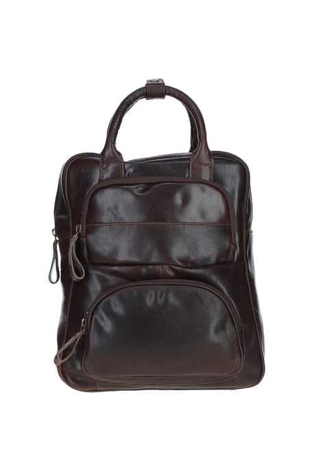 Compact Leather Backpack with Front Zip Pockets - Image 1