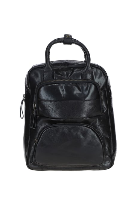Compact Leather Backpack with Front Zip Pockets - Image 1