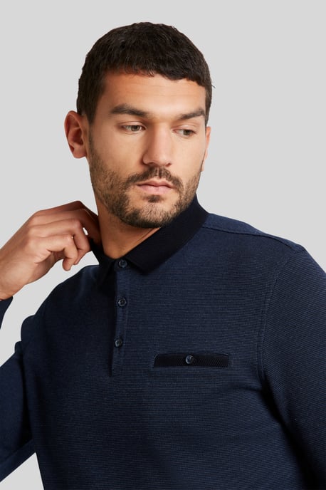 Bugatti Herren Polo met lange mouwen in 2-tone look - Image 4