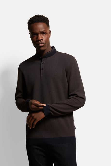 Bugatti Herren Polo met lange mouwen en opstaande kraag - Image 1