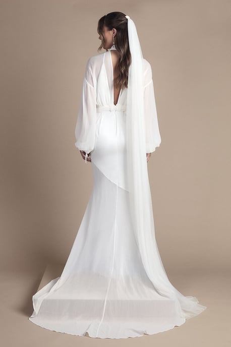 Chiffon Overlay Bohemian Long Sleeve Maxi Wedding Dress - Image 3