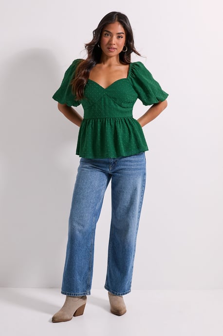 Petite Sweetheart Tie Back Puff Sleeve Top - Image 2