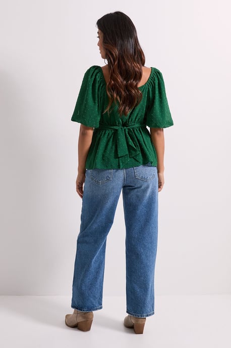 Petite Sweetheart Tie Back Puff Sleeve Top - Image 3