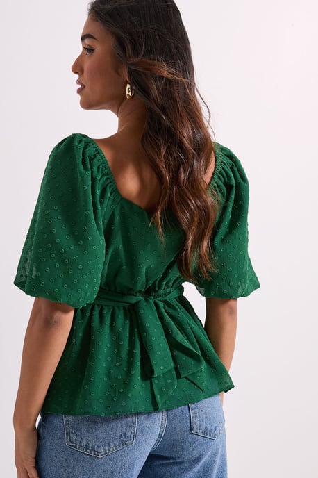 Petite Sweetheart Tie Back Puff Sleeve Top - Image 4
