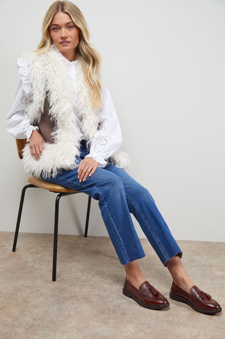 Bunny Leather Brogue Detail Tassel Loafers - Image 1