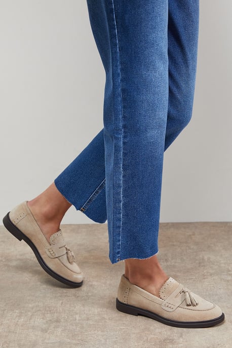 Bunny Suede Brogue Detail Tassel Loafers - Image 2