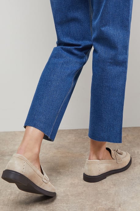 Bunny Suede Brogue Detail Tassel Loafers - Image 3