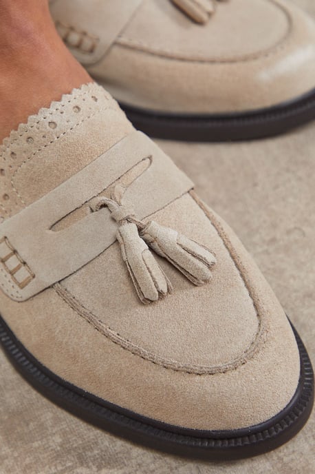 Bunny Suede Brogue Detail Tassel Loafers - Image 4