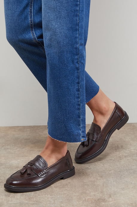 Bunny Leather Brogue Detail Tassel Loafers - Image 2