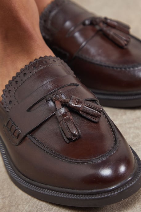 Bunny Leather Brogue Detail Tassel Loafers - Image 4
