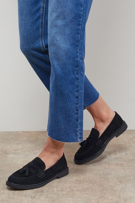 Bunny Suede Brogue Detail Tassel Loafers - Image 2