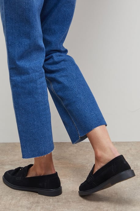 Bunny Suede Brogue Detail Tassel Loafers - Image 3