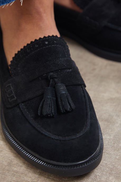 Bunny Suede Brogue Detail Tassel Loafers - Image 4