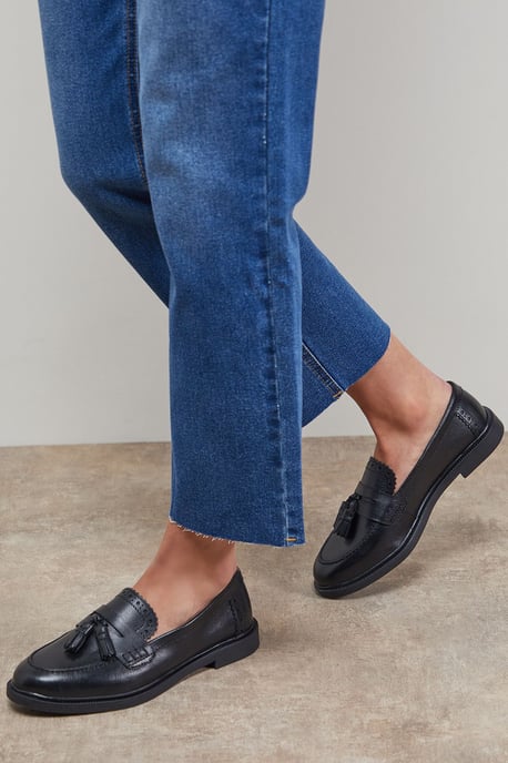 Bunny Leather Brogue Detail Tassel Loafers - Image 2