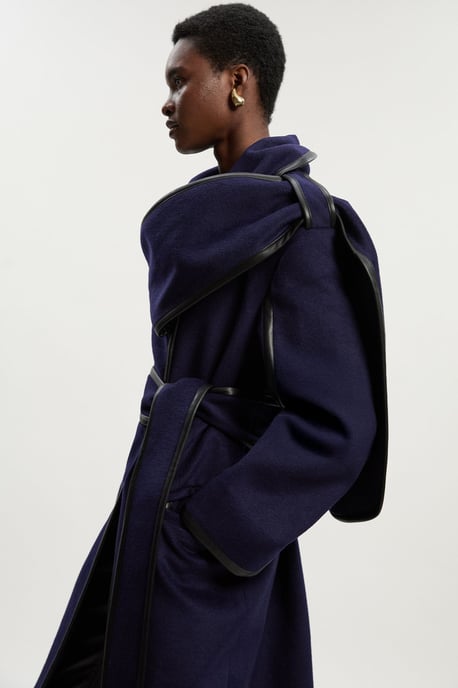 Tall Brushed Wool Pu Mix Scarf Neck Belted Tailored Maxi Coat - Image 2
