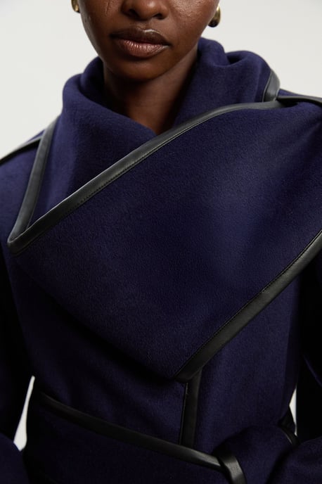 Tall Brushed Wool Pu Mix Scarf Neck Belted Tailored Maxi Coat - Image 3