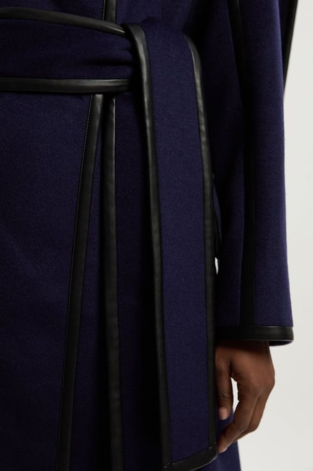 Tall Brushed Wool Pu Mix Scarf Neck Belted Tailored Maxi Coat - Image 4