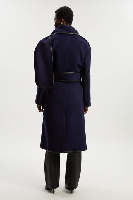 Tall Brushed Wool Pu Mix Scarf Neck Belted Tailored Maxi Coat - Image 5