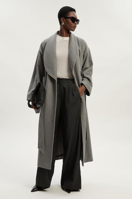 Brushed Wool Belted Wrap Tailored Maxi Coat - Image 1