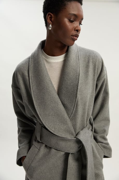 Brushed Wool Belted Wrap Tailored Maxi Coat - Image 2
