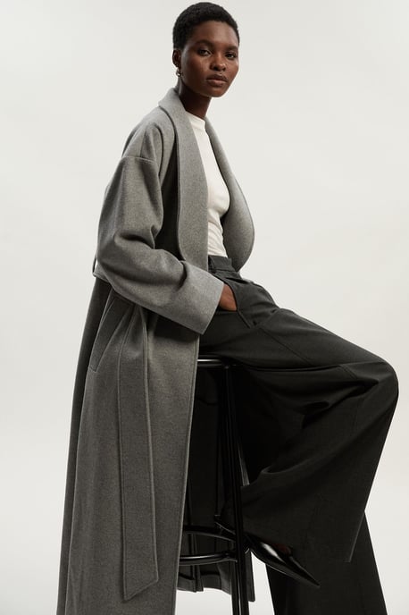 Brushed Wool Belted Wrap Tailored Maxi Coat - Image 3