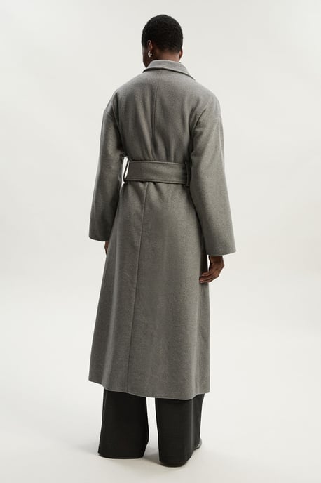 Brushed Wool Belted Wrap Tailored Maxi Coat - Image 5