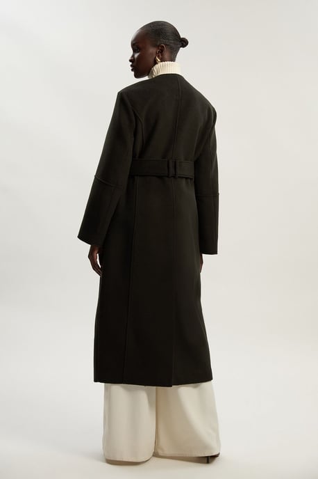 Brushed Wool Single Breasted Belted Tailored Maxi Coat - Image 4