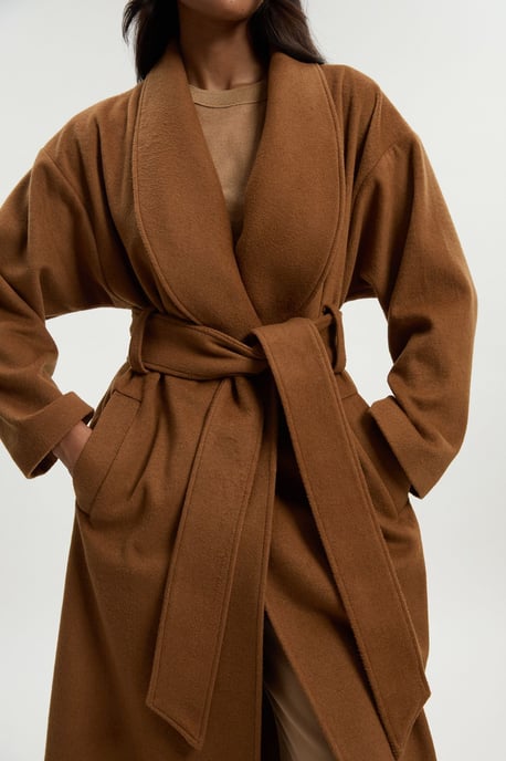 Brushed Wool Belted Wrap Tailored Maxi Coat - Image 1