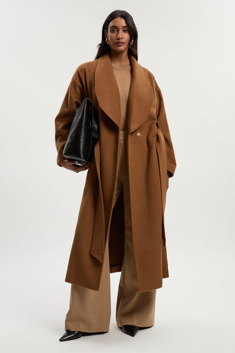 Brushed Wool Belted Wrap Tailored Maxi Coat - Image 2